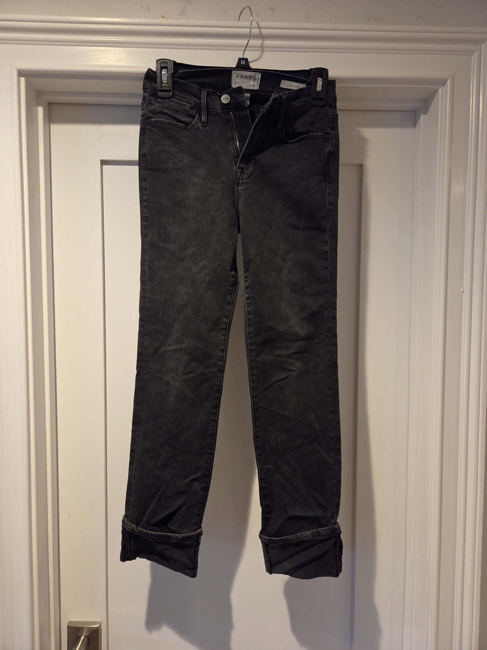 Frame Denim Black Washed Le High Straight Jeans